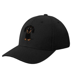 Mignon noir et bronzage lisse enduit de teckel caricature de dessin animé chien de baseball cape de concepteur chapeau mousse de fête