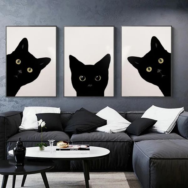 Peintures de toile de chat noir mignon