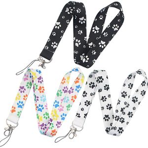 Leuke zwarte lanyard hondenpoot nekband voor sleutel ID-kaart mobiele telefoon hoofdtelefoon riemen badge houder DIY hangende touwaccessoires