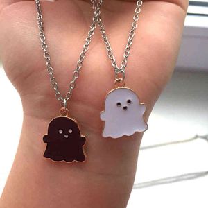 Leuke zwarte witte ghost hanger ketting voor vrouwen mannen beste vriend mooie cartoon link ketting ketting mode paar sieraden 2022 G1206