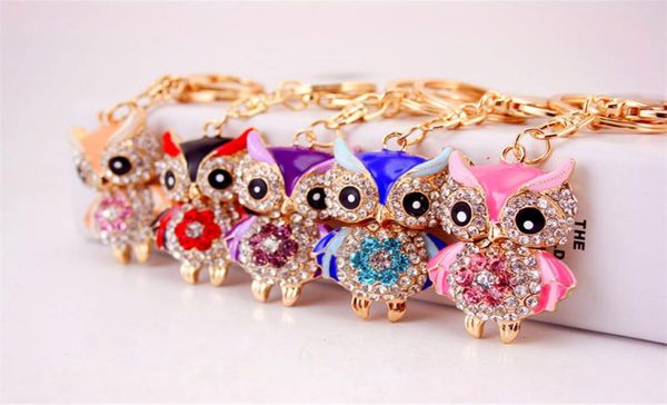 Mignon Bling cristal hibou porte-clés pour femmes voiture pendentif femmes déclaration strass bijoux sac mode à la main porte-clés Ring8759901