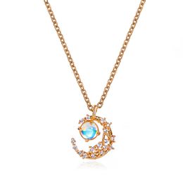 Mignon Bling Cubique Zircone Clair De Lune Pierre Collier Simple En Métal Lune Tour De Cou Chaîne Or Couleur Esthétique Pendentif Bijoux Colliers Accessoires Pour Femmes En Gros