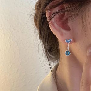 Mignon coeur bleu zircone petites boucles d'oreilles goutte pour les femmes Style coréen délicat Simple nouveaux Bijoux Bijoux