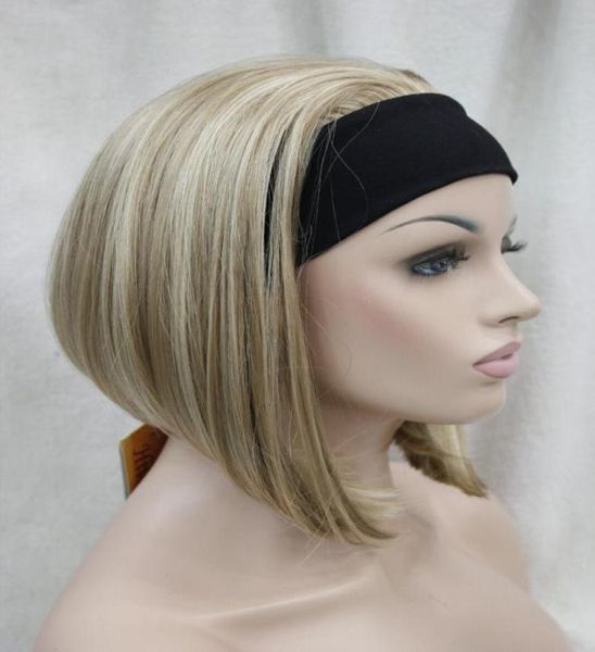 Mignon BOB 34 perruque avec bandeau blonde mélange droite women039s courte demi-cheveux wigs3927551