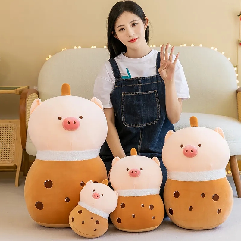 Nettes Boba Milk Tee Schwein Plushie Spielzeug Weiche Tiergefüllte Spielzeug Geschmack Milk Tee Umarmung Kissen Puppenkugeln Tee Tasse Kissen