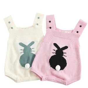 Mignon né lapin en laine tricoteuse pom saut saut-jonchage tenues de Pâques ensembles de filles de bébé sans manches 210417