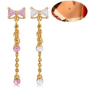 Leuke boog knoop kristal lichaam sieraden piercings roestvrij stalen strass Navel Bell knop piercing lange dangle ringen voor vrouwen gift