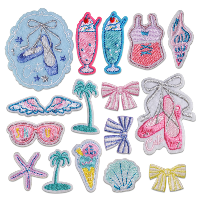 Cute Bow Self Adhesive Patches Sewing Notion Cartoon Icecream Embroidered Patch for Clothes Dress Jeans Bags DIY Applique Accessories