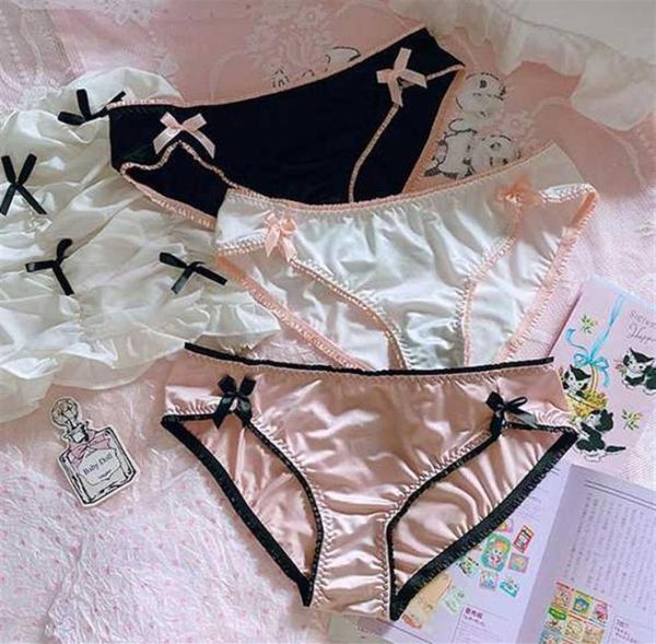 Mignon bowknot français rétro culotte de filles étudiante lolita kawaii couleurs solides samis dentelle en satin balises douces basses192u5832450