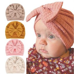 Schattige bogen baby tulband hoed zacht katoenen kinderen baby meisje jongens hoeden beanie stevige kleur pasgeboren pet motorkap headwrap kinderen caps gc2068