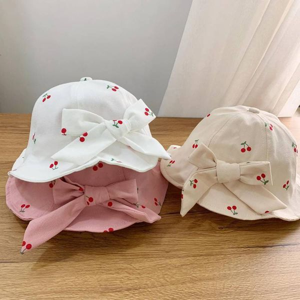 Mignon arcs enfants chapeau fruits imprimé enfants fille seau casquette printemps été doux coton extérieur pêcheur chapeau de soleil 965 E3