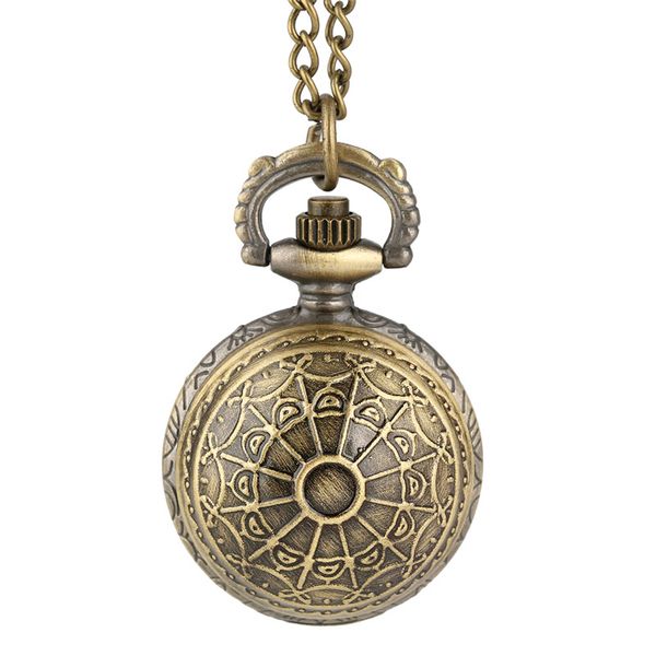 Bonito reloj de bolsillo de cuarzo con forma de bola de telaraña de tamaño pequeño de bronce, cadena colgante para mujer, hombre, regalo para niños