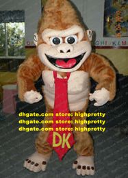 Leuke Brown Kong Kim Vajra Mascot Kostuum Orang-oetan Aap Met Bruin Spiraal Haar Lange Rode Stropdas No.4813