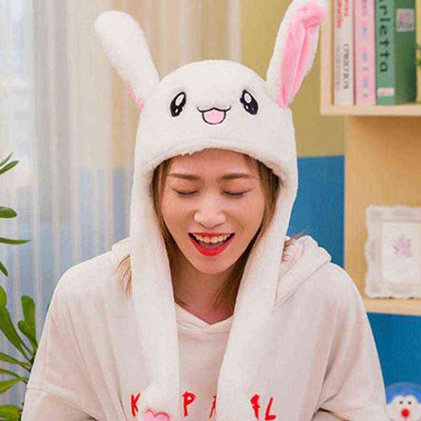 Cute Bunny Hat Moving Ears Anime Plushie Beanie Movable Bunny Ears Hat para mujeres niñas Cartoon Rabbit Caps Cosplay Accesorios Y21111