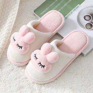 Schattig konijntje zachte fuzzy slipper konijn winter warme faux bont glijbanen pluche indoor slaapkamer antislip platte schoenen 211110