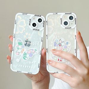 Études de téléphone de motif de fleurs de papillon mignonne pour iPhone 12 13 11 Pro Max xr xs max 7 8 plus SE20 Cleot de protection contre l'objectif transparent