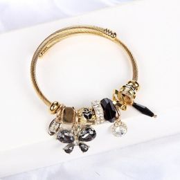 Mignon papillon strass pendentif Bracelets Bracelets en acier inoxydable géométrie perles de cristal enfants femmes charme bracelet bijoux 235S