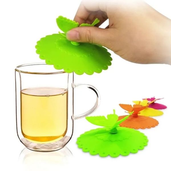 Mignon papillon silicone tasse couvercles étanche coloré belle 3D papillon feuilles tasse couverture anti-poussière joint couvercle pour tasse en gros tt1216