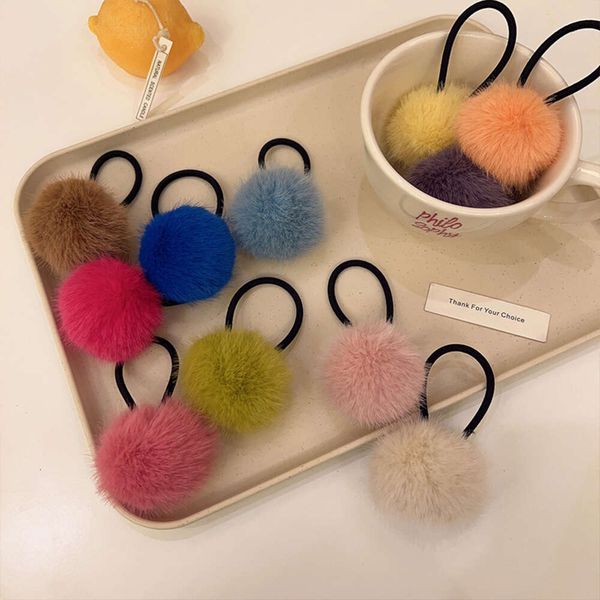 Filet de boule de fourrure coloré bonbon, mignon, queue de cheval rouge, corde de tête en peluche, bande élastique élevée, accessoire pour cheveux