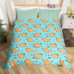 Ensembles de literie Capybara mignons, housse de couette complète en forme d'abeille miel Kawaii, parure de lit avec animaux de dessin animé, housse de couette imprimée cœur d'amour rouge