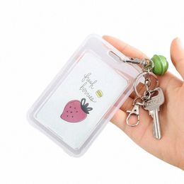 Mignon Carto Card Cover Fi Card Bag Porte-carte de crédit bancaire en plastique Student ID Bus Pass Holder avec porte-clés chaîne E7KP #