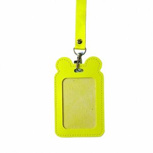 schattige carto kat pu lederen naam badge houder werkkaart credit creditcardomslag met lanyard multifunctionele statierijbenodigdheden k4f5#