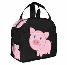 Sacs à lunch mignons Carto Pig pour femmes hommes Boîte à lunch isolée Sac fourre-tout Bento avec poche avant pour pique-nique scolaire de bureau M5XF #