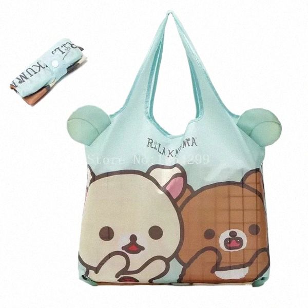 Lindo Cartokkuma Bear orejas grandes bolsas reutilizables plegables bolsas de comprador ecológicos plegables bolsos de bolso de bolso de comestibles 57ol#