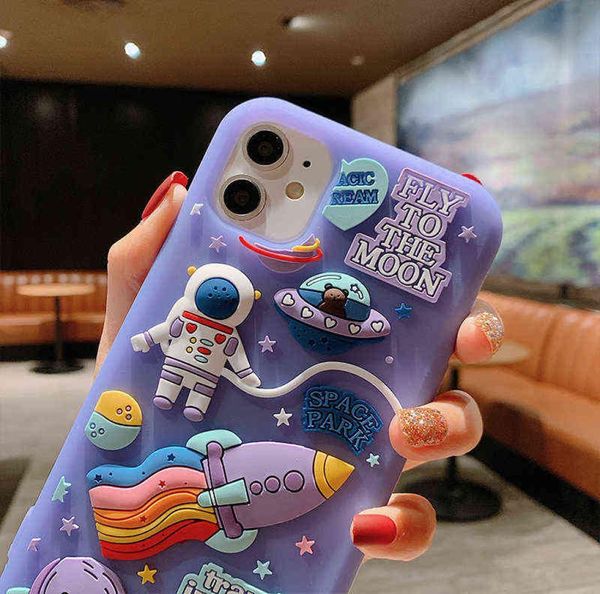 Étui astronaute spatial 3D mignon pour iPhone 11 12 Pro Max Mini XS X XR 7 8 plus SE 2020 SILICONE DREAM LOON COLLE DE TÉLÉPHONE Y6571587