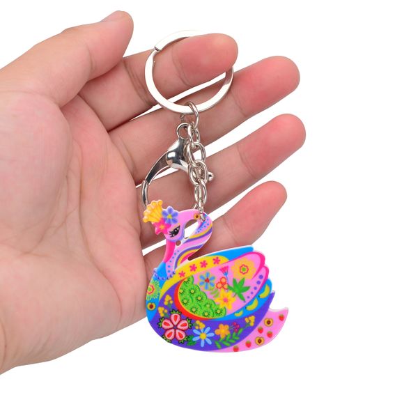 Porte-clés en acrylique dessin animé mignon, créatif, Animal cygne, bijoux pour femmes, enfants filles, cadeau, accessoire de voiture