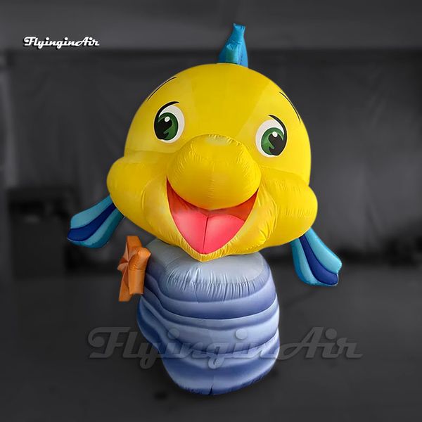 Moton de dessin animé mignon grand ballon de poisson gonflable jaune avec une grande réplique de récif pour la décoration du parc