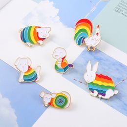 Leuke Cartoon Dier Regenboog Konijn Broches Pin voor Vrouwen Mode Jurk Jas Shirt Demin Metalen Grappige Broche Pins Badges rugzak Gift Sieraden