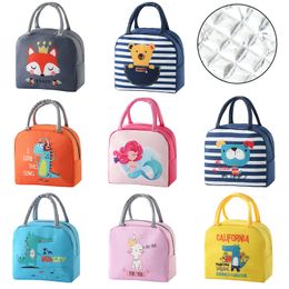 Sac à déjeuner imprimé d'animaux de dessin animé mignons pour enfants, conteneur à Bento isolé réutilisable, pochette de rangement, sacs fourre-tout à déjeuner pour étudiants