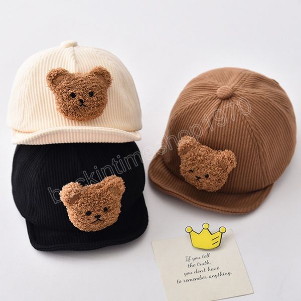 Mignon dessin animé ours bébé chapeau pour garçons filles velours côtelé enfants casquette de Baseball Beanie infantile enfant en bas âge chapeaux Bonnet