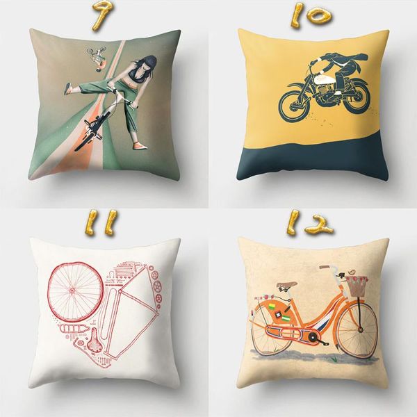 Linda capa de almofada com estampa de bicicleta de desenho animado de poliéster decorativa para assento de sofá fronha macia 45x45cm para decoração de casa/decorativa