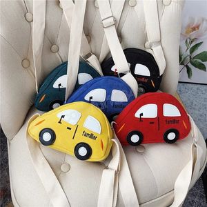 Lindo coche de dibujos animados niños bolsos de hombro encantador pana bebé niñas bolso cruzado moda niños monedero bolsos cartera