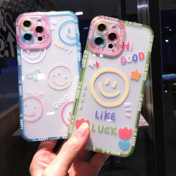 Cas de dessins animés mignons Smile Leopard Clear Téléphone pour iPhone 14 13 Pro Max 12 11 XS XR 7 8 Plus Couvre d'amortissements doux transparents