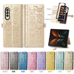 Leuke cartoon Cat Dog Patroon PU Leather Cases met magnetische gesp voor contante kaartsleuven Holder Stand Cover voor Samsung Galaxy Z Fold 4 3 5G FOLD3 FOLD4
