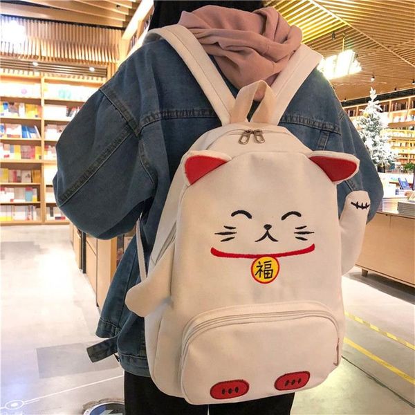 Mochila escolar con orejas de gato de dibujos animados para mujeres adolescentes, mochila escolar con forma de Animal, mochila para adolescentes Q1113239l