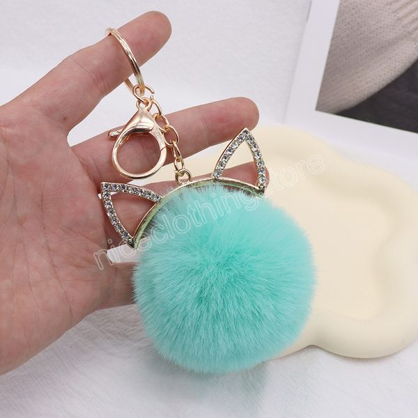 LLavero de bola de pelo con orejas de gato de dibujos animados, pompón suave, bola de pelo de cola de Animal, llavero de coche, accesorios para bolso de coche para mujer, regalos de llavero