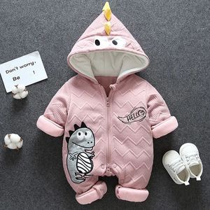 Mignon dessin animé dinosaure bébé habit hiver né épaissis de combinaison épaissis les filles de pyjamas de coton de coton 231227