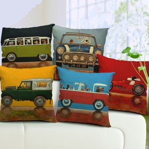 Leuke Cartoon Hond Auto Gedrukt Sierkussen Geval Vierkante Linnen Katoenen Kussen Cover Creatieve Decoratie Kussenseksel voor Sofa Auto Kussensloop