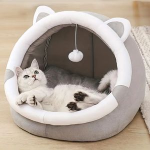 Cute Cartoon Ear Decor Cat Bed Pet House Kitten Cave Cushion Small Cat Tent Pet Plush Warm Tent House