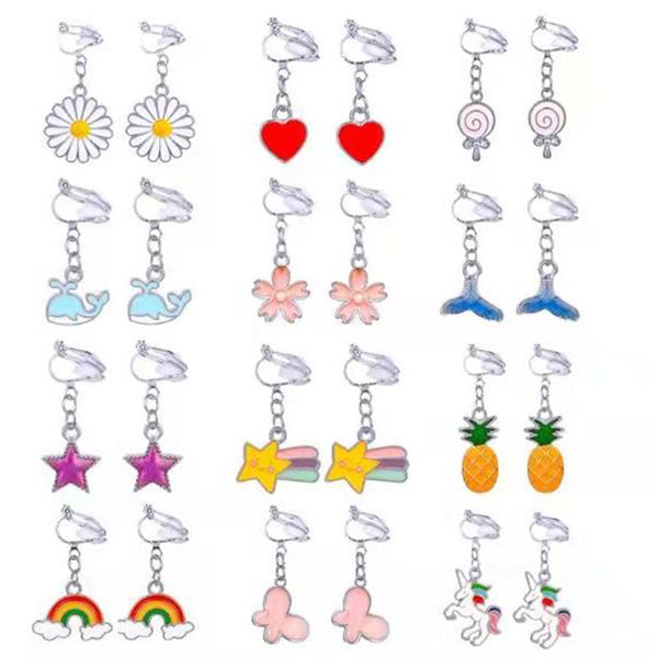 Boucles d'oreilles dessin animé mignon fleurs arc-en-ciel sans trous d'oreille clips d'oreille étudiants enfants court paragraphe boucles d'oreilles clip dames bijoux