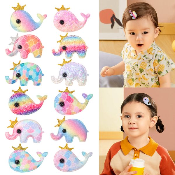 Pinzas para el cabello con forma de ballena y elefante de dibujos animados para niñas, pasadores de lentejuelas brillantes para niños, horquillas de tela, accesorios para el cabello hechos a mano para niños 2724