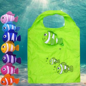 Cartoon Fish Foldable Shopping Bag: Reusable, Travel-Friendly Tote for Groceries and Storage.