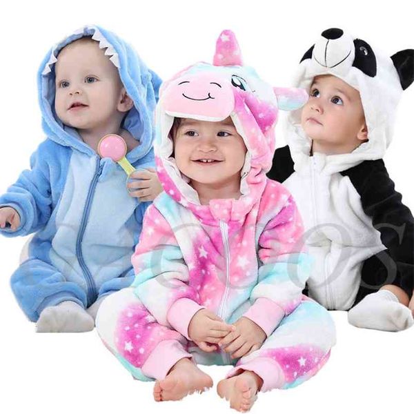 Mignon Dessin Animé Flanelle Bébé Barboteuses Point De Lapin Panda Pyjamas Coton Garçon Filles Animal Costume Combinaison Kigurumi Outfit 210816