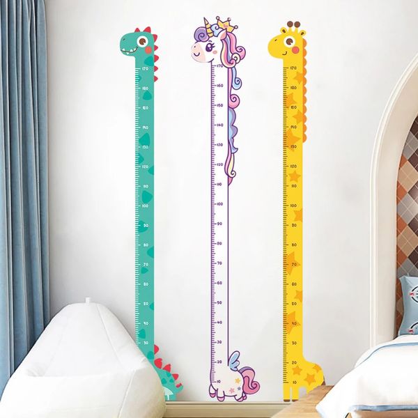 Mignon cartoons hauteur autocollant licorne dinosaure giraffe mur mesurant souverain autocollants pour enfants décor de maternelle de chambre 240410