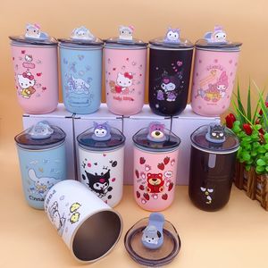 Tasse de thé au lait de niveau d'apparence élevée de dessin animé mignon, tasse d'étudiant créative lumineuse en acier inoxydable 304, tasse thermos portable pour enfants