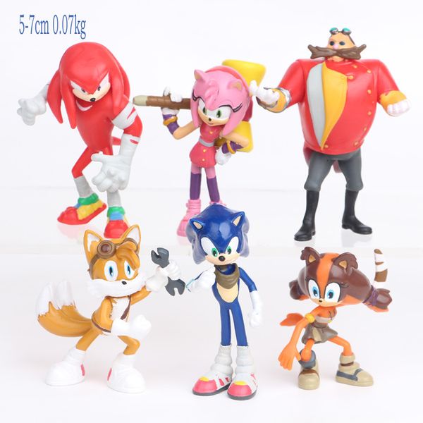 Cartoon Kid Cartoon Doll Collection Figurines PVC Sonic Hedgehog Figure Modèle 6 PCS 5/7 / 12CM Collectez Kawss Statue Figurines Doll Ornaments Sonic The Hedgehog Toy